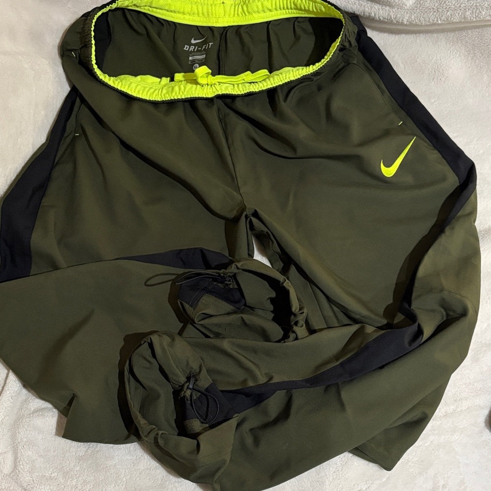 Nike Olive and Neon Yellow Athletic Pants